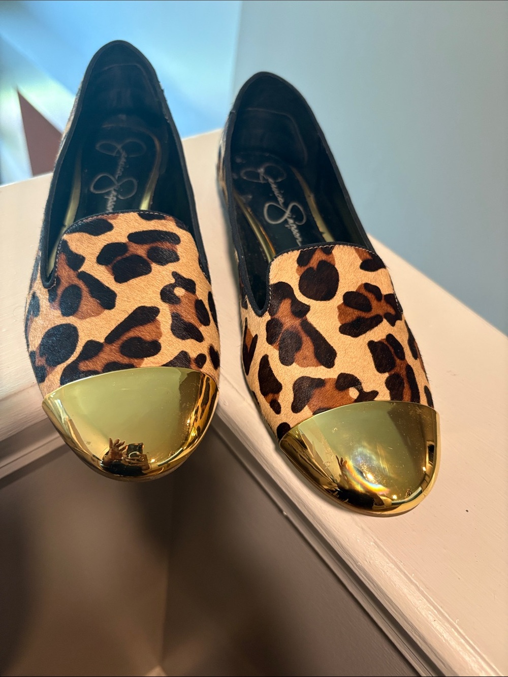 Jessica Simpson Leopard Print Flats with Gold Cap Toe